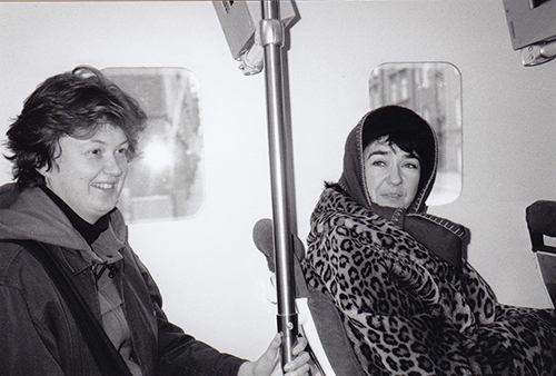 Rita and Marcia seated on the tram